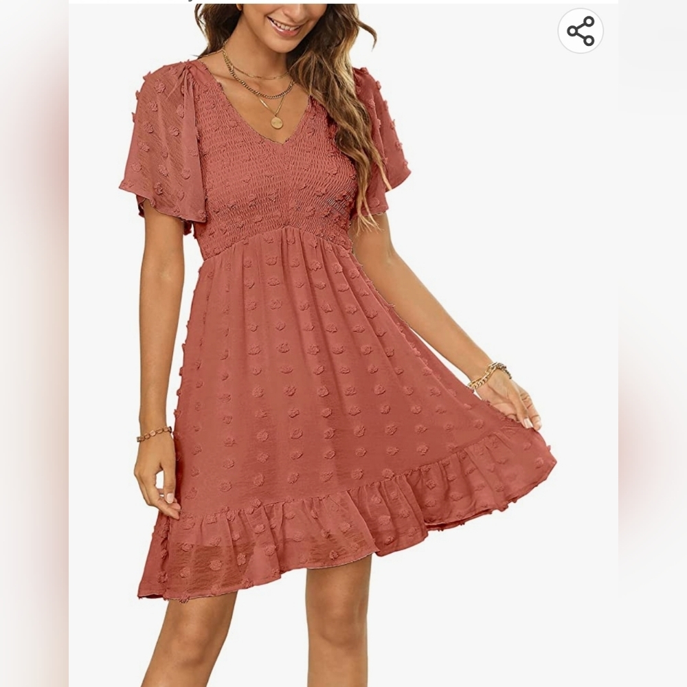 Zattcas Womens Smocked Flutter Sleeve V-Neck Ruffle